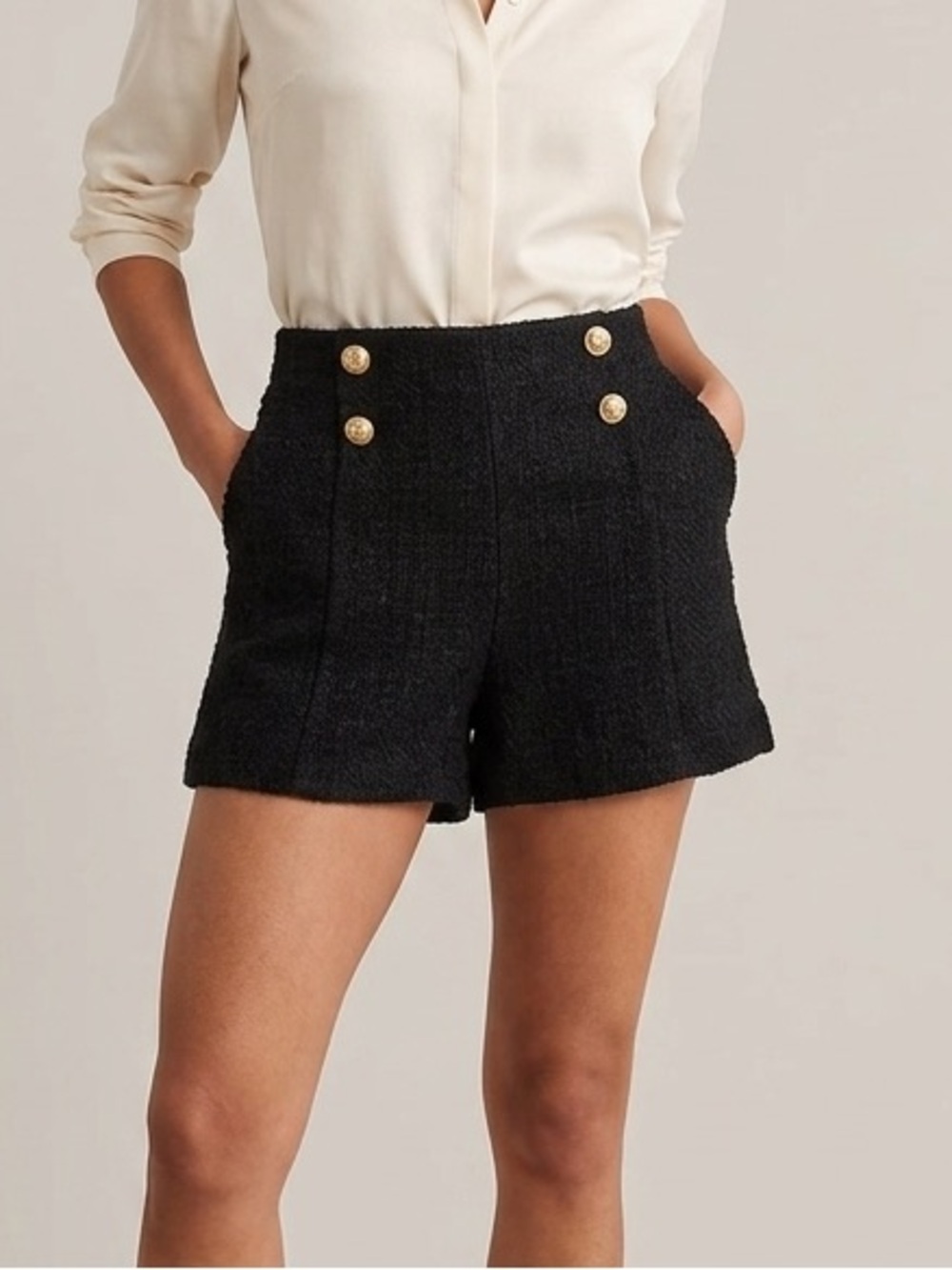 Zara Sz M Black Tweed Gold Button Short Short